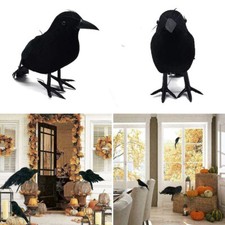 Halloween Decor Black Crow Prop Bird Black Raven Realistic Stuffed Feather