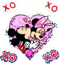 MICKEY MOUSE & MINNIE HEART LOVE XOXO Glittery Sandylion Stickers ~VINTAGE~