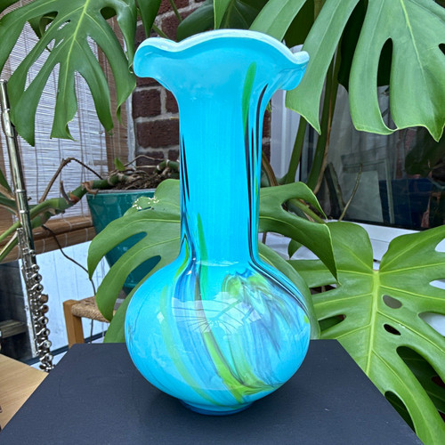 Blue art glass vase - blue,
