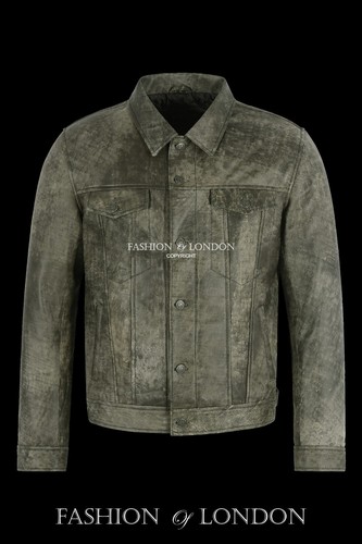 Leather trucker jacket olive - trucker,