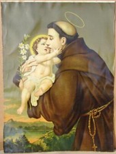 St. Anthony & Jesus HOLY PICTURE Antique Irish CATHOLIC Convent Oil Print 20x15"