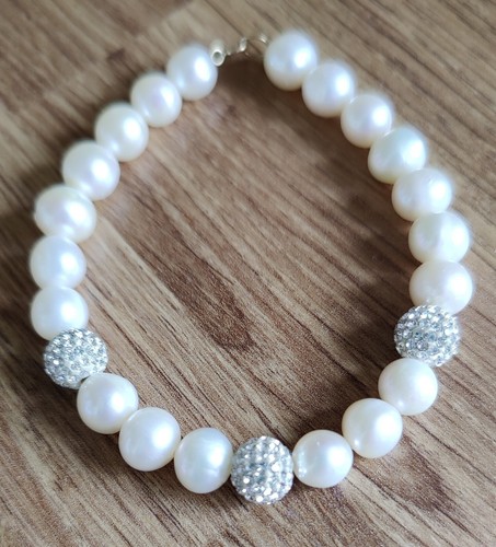 Pearl diamante bracelet with - &,