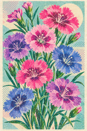 Pinks flower risograph - pinks,