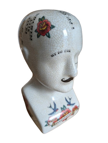 Ceramic tattoo phrenology head - phrenology,