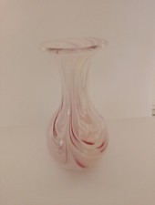 Adrian Sankey Studio Art Glass vase with a white and pink swirl design.