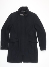 Zara Man Black Wool Blend Mid-Length Overcoat Size M Men's Coat