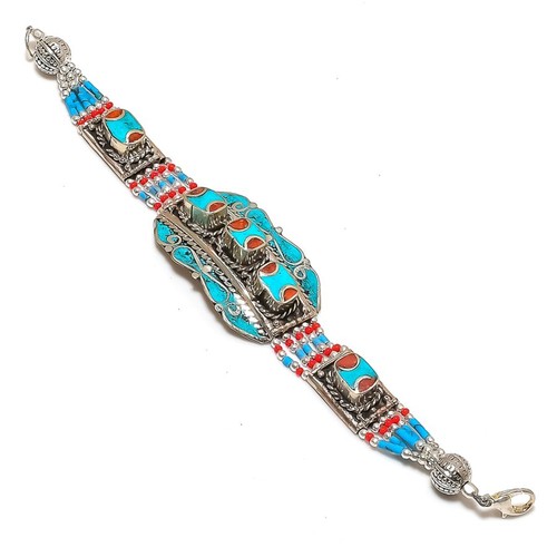 Turquoise red coral bracelet - red,