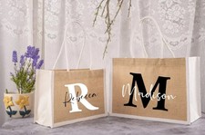 Personalised Jute Bag Initial Letter and Name Burlap Bag Monogrammed Tote Bag