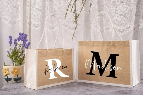 Personalised jute bag initial - personalised,