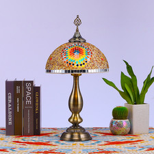 Turkish Moroccan Bohemian Table lamp Mosaic Colorful glass work Handcrafted Gold
