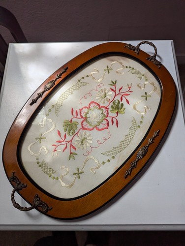 Vintage embroidered tea tray - vintage,