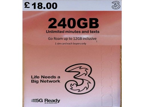 Sim card three pay as - card, uk