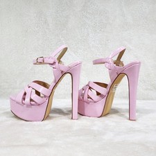 Rihbah Baby Pink Patent Platform 6" Stiletto High Heels Ankle Strap Sandal Shoes