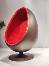 Pod Egg Chair Walnut Wood Finish Shell Red Boucle Made to Order FREE Delivery