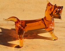 (1024) vintage miniature lampwork glass terrier dog brown. Free P&P in UK