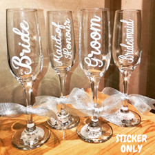 Wedding Vinyl Sticker Champagne Flute Bridesmaid Glass Bride Personalised Name