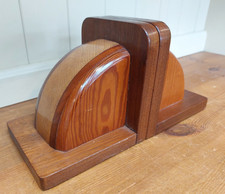 Vintage solid hardwood mid century bookends, 1960s two tone quadrant