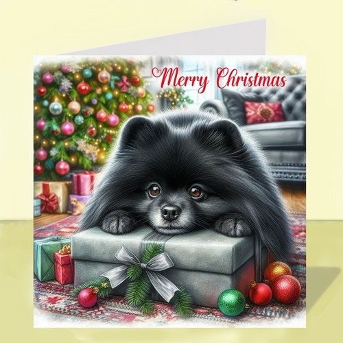 Pomeranian dog christmas card - christmas,