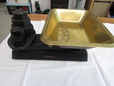 Vintage Waymaster Cast Iron Kitchen Scales, Weights & Brass Tray