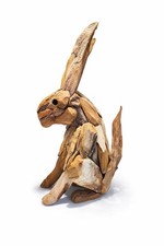 Large Teak Wood Hare Sculpture