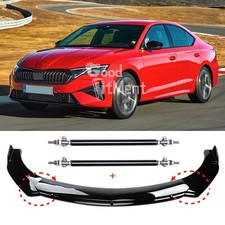 For Skoda Octavia RS Glossy Black Front Bumper Lip Spoiler Splitter + Stud Rods
