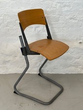 Vintage Cantilever School Chair – Industrial Retro Plywood & Metal Frame – Mid C
