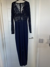 Navy Lace Long Sleeve Plunge