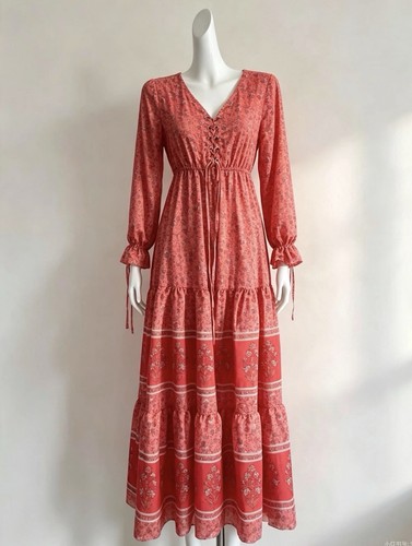 Red floral boho maxi - maxi, dress
