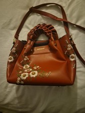 Red Leather Bag With Flower Design. Detachable Strap. New
