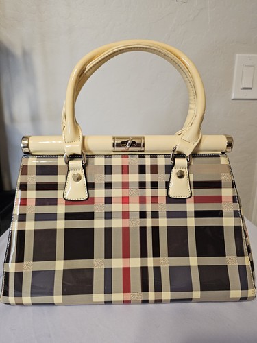 Plaid patent frame - plaid, satchel