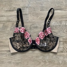 Playful Promises Semi Sheer Floral Lace Underwired Unlined Bra Sz 32 DD