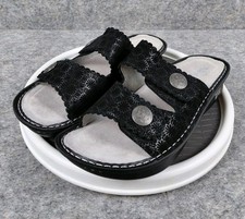 Alegria Leather Adjustable Slide Sandals Sandra Pinwheel Black EU 40 Womens 9.5