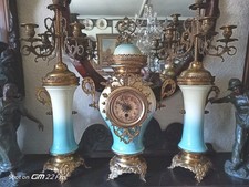 Vintage Antique art nouveau French  porcelain mantel clock set candelabras 