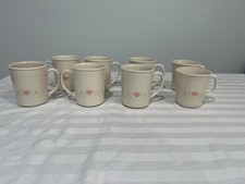 8 Vintage Corelle Corning Forever Yours Cups Mugs Coffee Tea with Pink Hearts