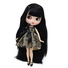 White Skin Blythe Doll 1/6 Black Straight Hair New Matte Face Lip BL117