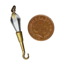Antique Glove Button Hook GILT BRASS & FACETED CLEAR GLASS Chatelaine c1900