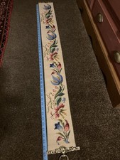 Vintage Tapestry Needlepoint Bell Pull Floral Design Wall Hanging Brass Handles