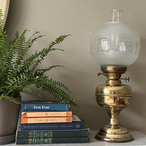Vintage brass oil lamp with - vintage,
