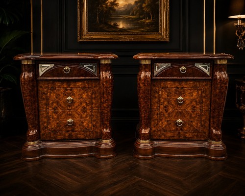 Pair burr walnut bedside - pair,