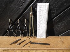 WW2 era Drawing Instruments / RAF Navigation . Compass marked /| W.H.H.Ld.