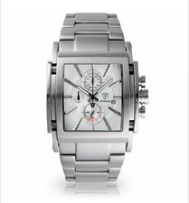 Detomaso San Leone Men's Watch Chronograph Stainless Steel White Stainless Strap Silver New