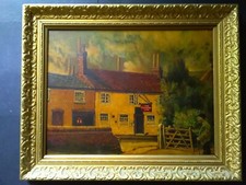 Vintage Oil Painting, The Plough Inn Pub, Nottingham, Walter Hunt, Signed, 1943