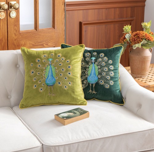 Luxury peacock velvet cushion - peacock,