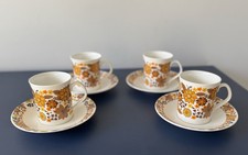 Elizabethan Fine Bone China 60s Carnaby Flower Cups & Saucers Set of 4 Vintage
