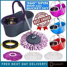 MOP & BUCKET MOP SET MICROFIBER & 4 MOP HEAD PADS BRUSH NEW 360 FLOOR MAGIC SPIN