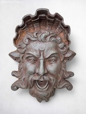 Large Vintage Cast Iron Poseidon Neptune Head Face Wall Water Fountain Spitter