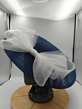 navy white large fascinator