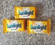 3 X Sunlight Yellow Household Soap Real Lemon Multi Purpose Laundry Bar- 80g  UK