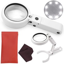 DSL Portable illuminated Magnifying Glass 5X 11X Jewellery Loupe Reading 8 LEDs 