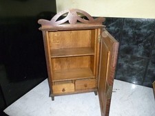 VINTAGE OAK CANDLE CABINET BATHROOM CABINET ON FEET WITH 2 DRAWERS + SHELF + KEY